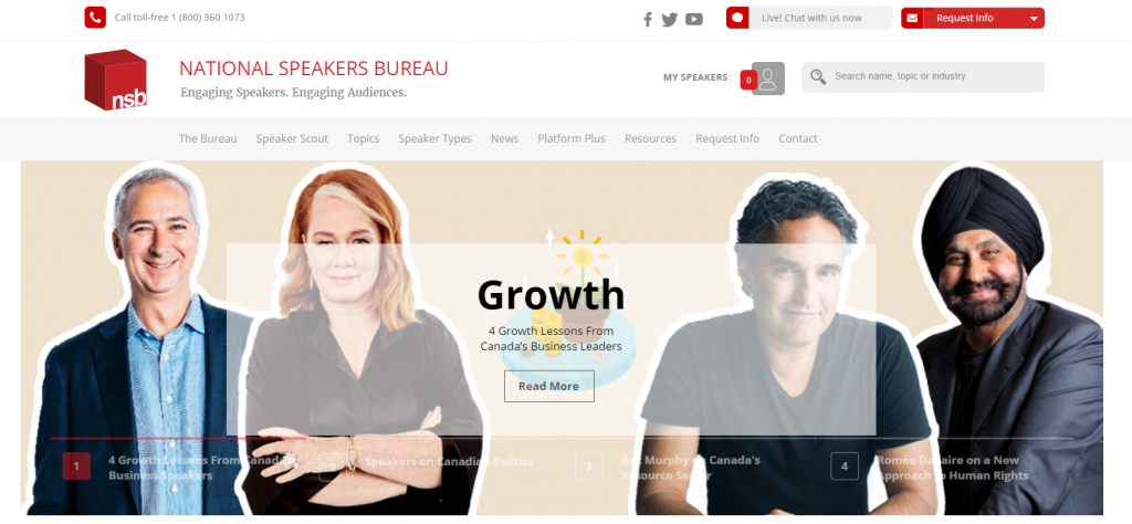 Event guest speakers website National Speakers Bureau