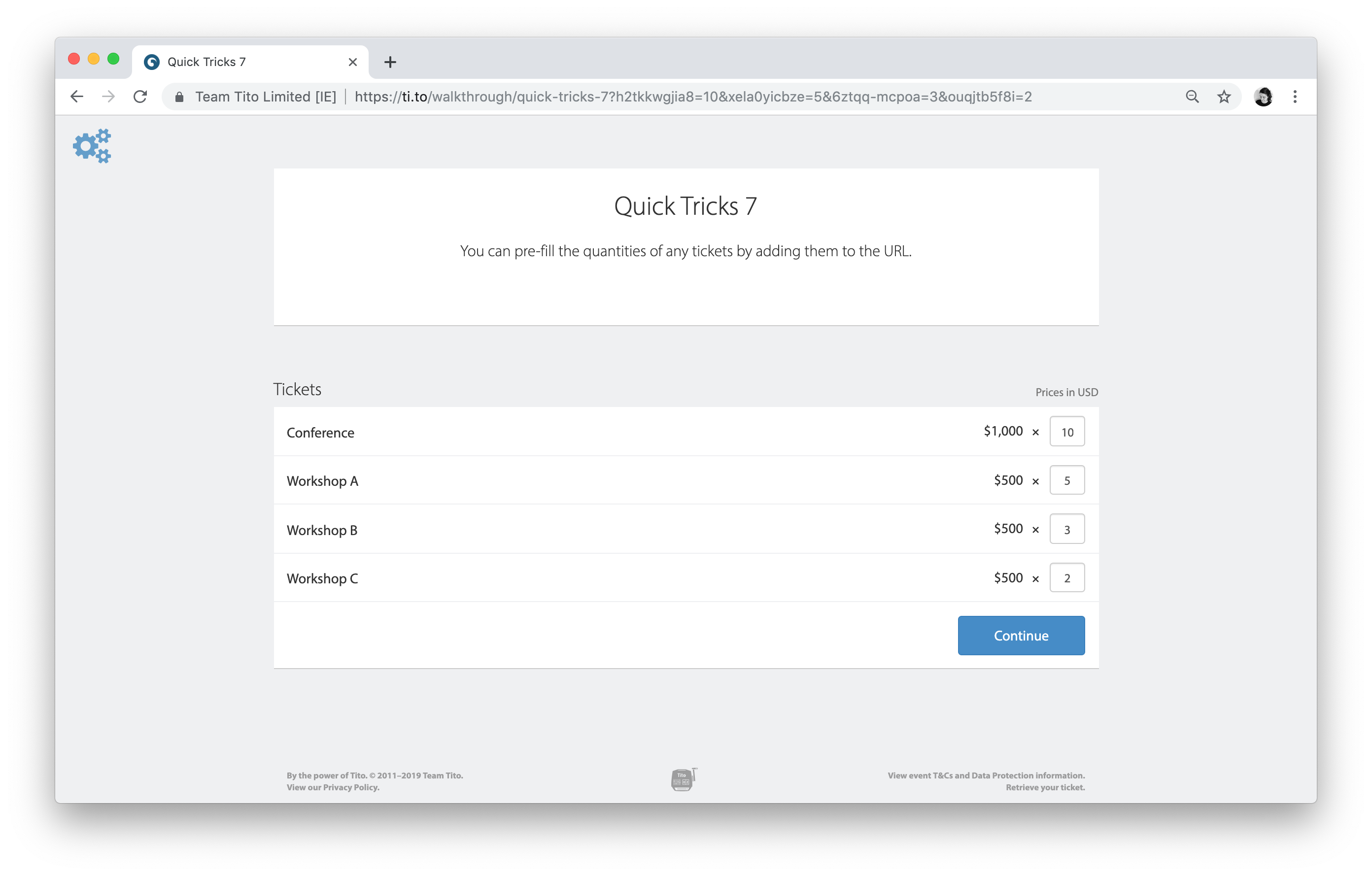 Pre-filled quantities on the homepage