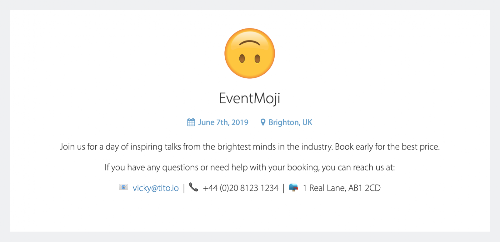 Email, phone number and postal address with corresponding emoji