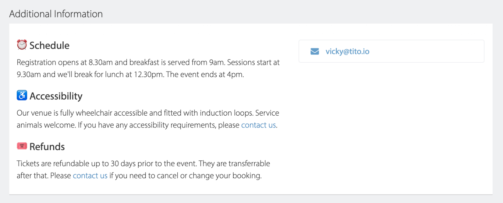 Additional Information with headings accompanied by appropriate emoji