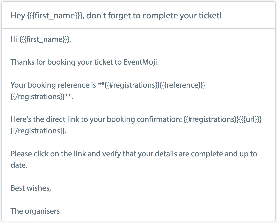 Tito's Messages editor showing a sample email complete with variables