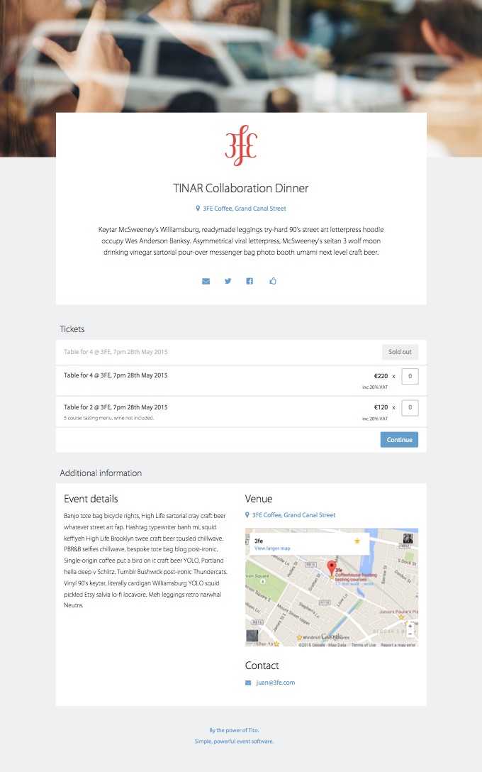 Optimise event homepage for user experience